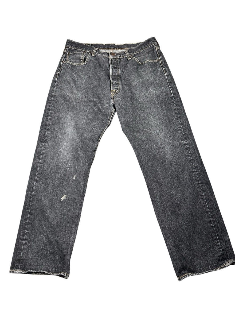 Levis 501 Distressed Men’s Jeans 36x32 Black Button Fly Straight Leg Grunge‎
